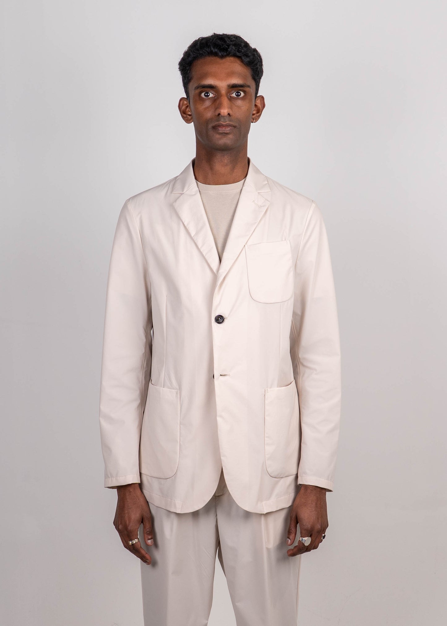 COTTON-EFFECT FABRIC BLAZER WITH POCKET