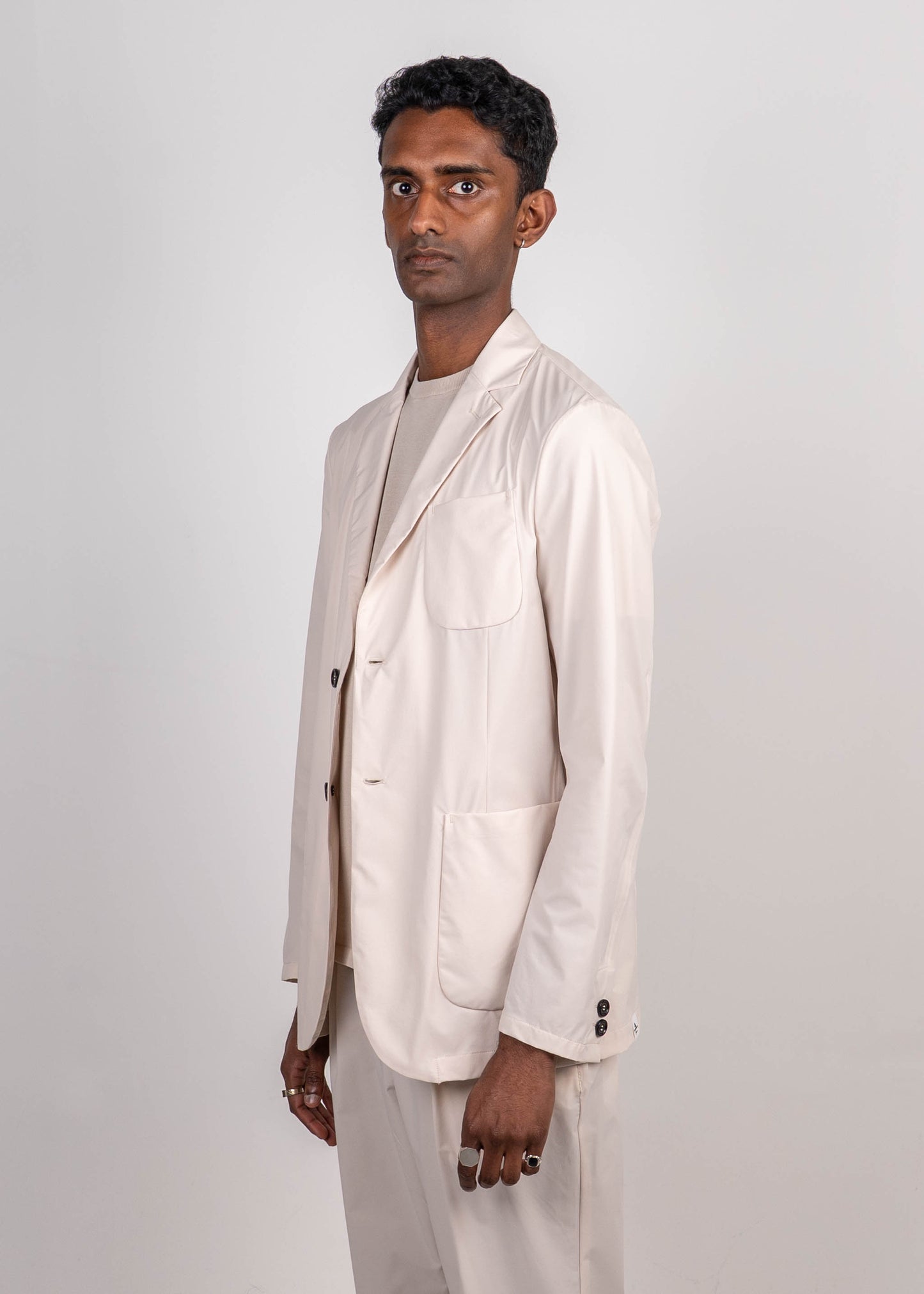 COTTON-EFFECT FABRIC BLAZER WITH POCKET