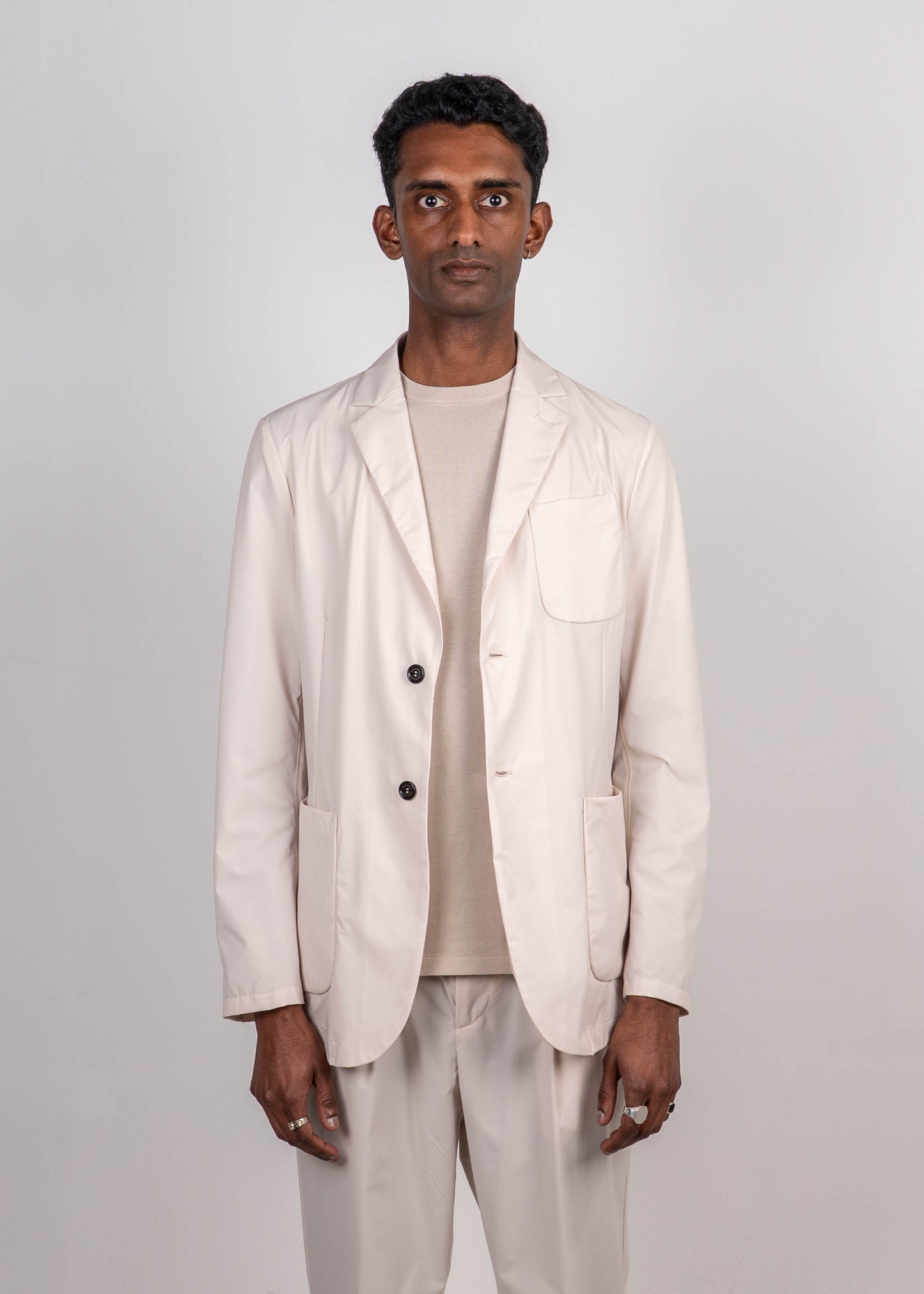COTTON-EFFECT FABRIC BLAZER WITH POCKET